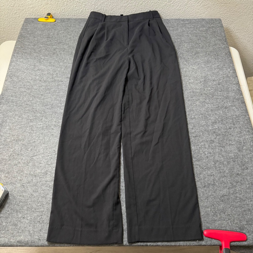 Frank And Oak Womens Black Pleated Wide Leg Dress Pants Size 10 Wool Blend